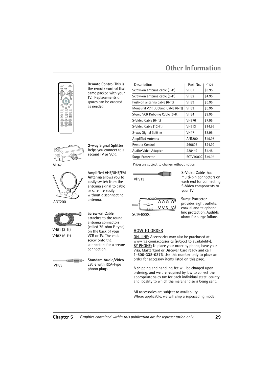 RCA 27R410T manual How To Order, Other Information, Chapter, Remote Control This is, way Signal Splitter 