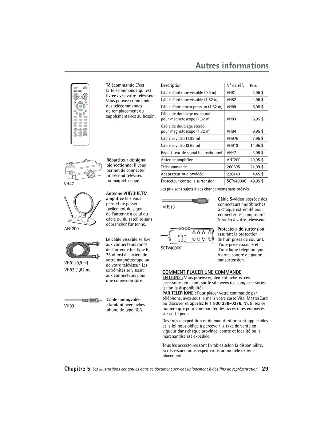 RCA 27R410T manual Comment Placer Une Commande, Autres informations, Télécommande CÕest 