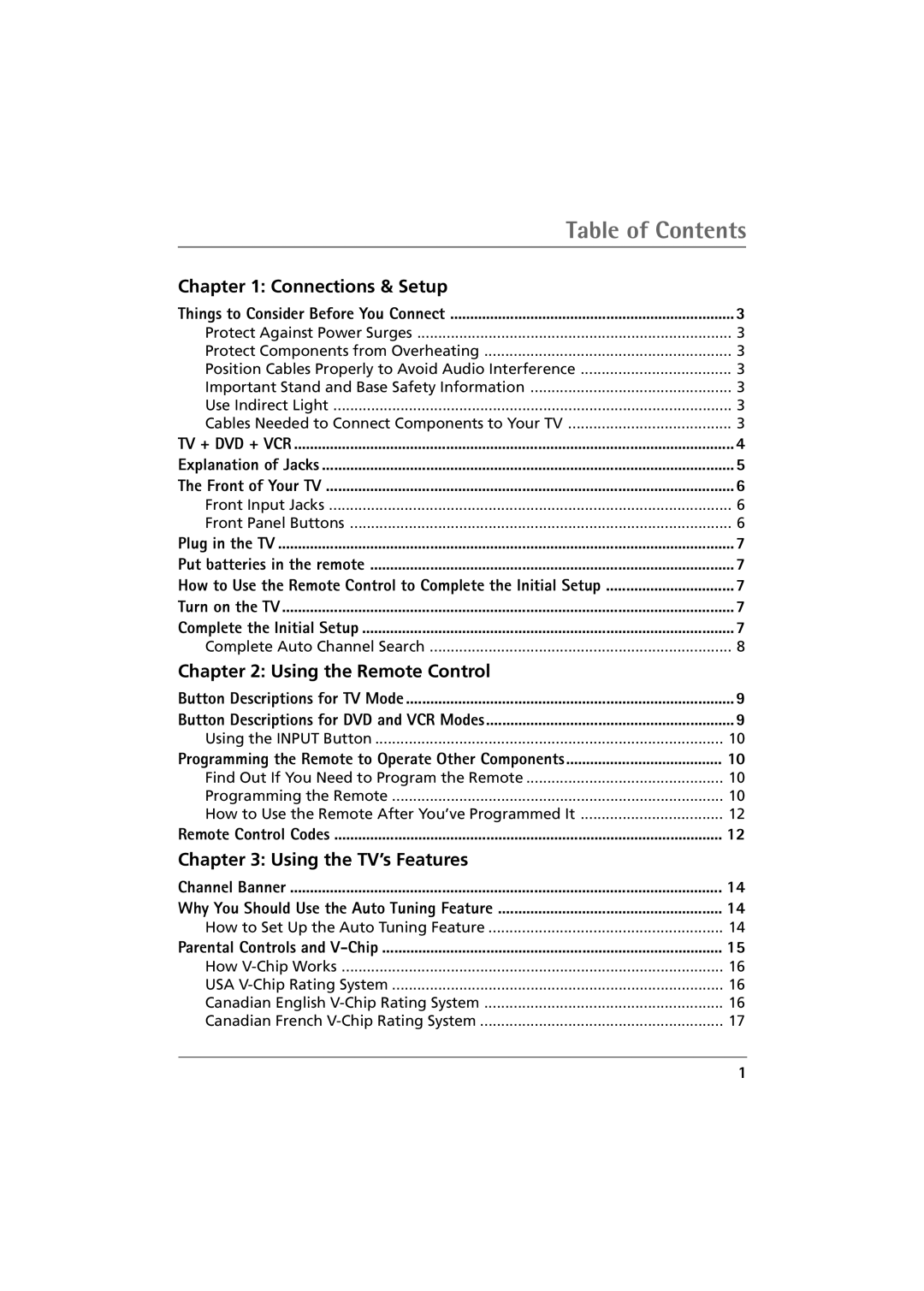 RCA 27R411T manual Table of Contents 