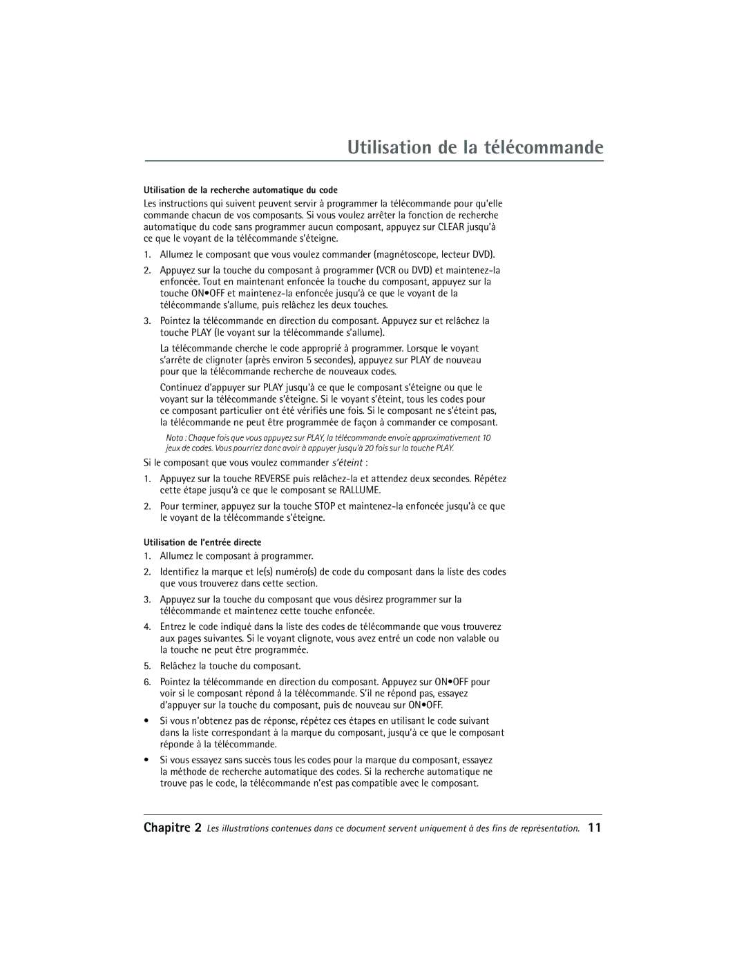 RCA 27R411T manual Utilisation de la recherche automatique du code, Utilisation de l’entrée directe 