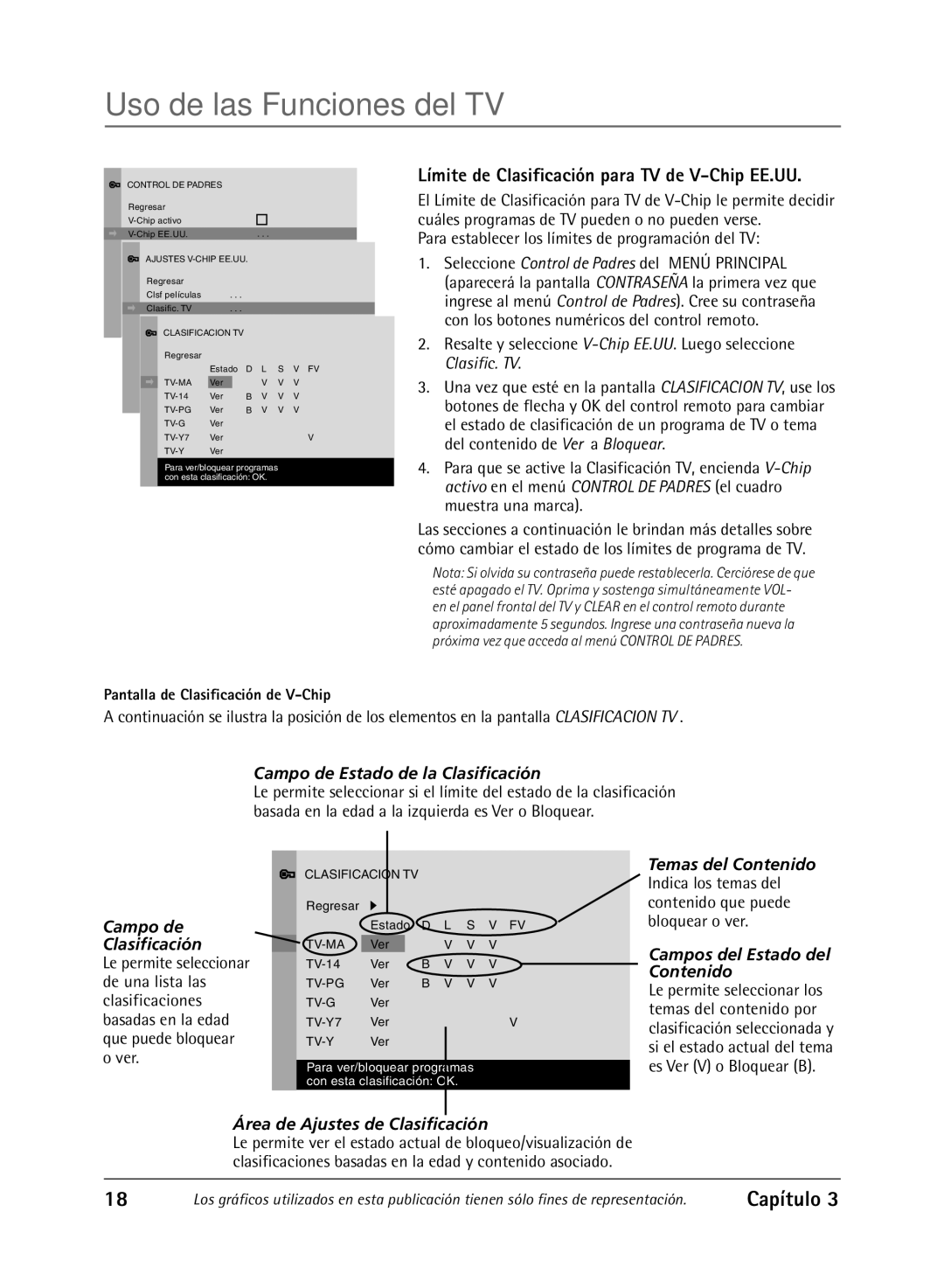 RCA 27R430T manual Límite de Clasificación para TV de V-Chip EE.UU, Para establecer los límites de programación del TV 