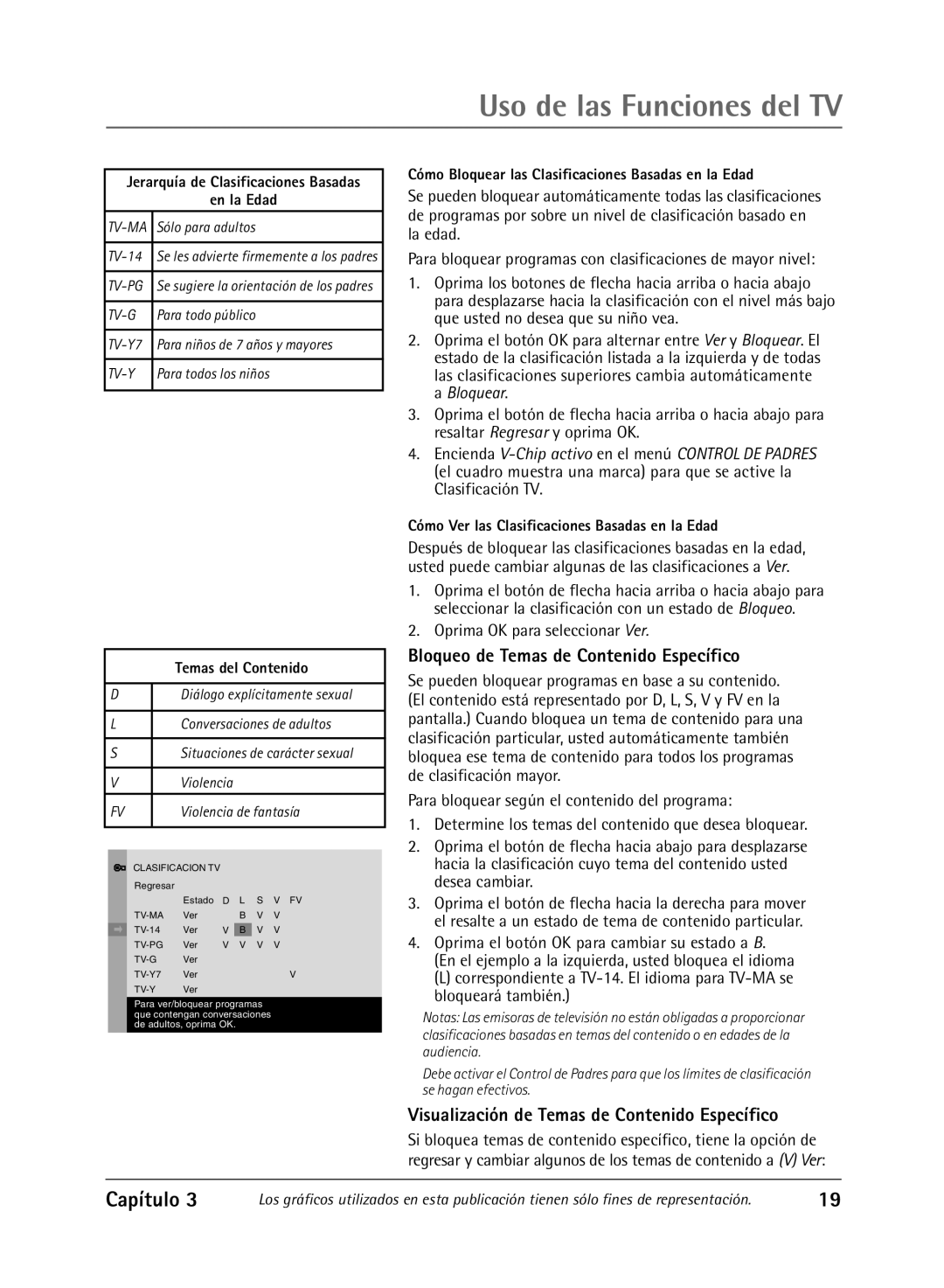 RCA 27R430T manual Bloqueo de Temas de Contenido Específico, Visualización de Temas de Contenido Específico 