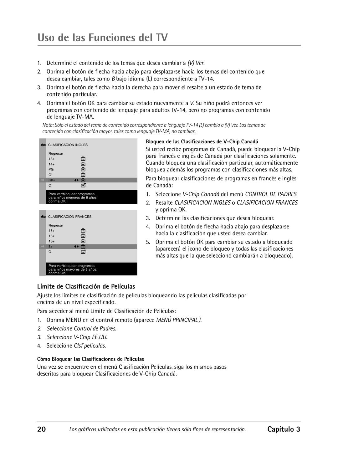 RCA 27R430T manual Límite de Clasificación de Películas, Determine las clasificaciones que desea bloquear 