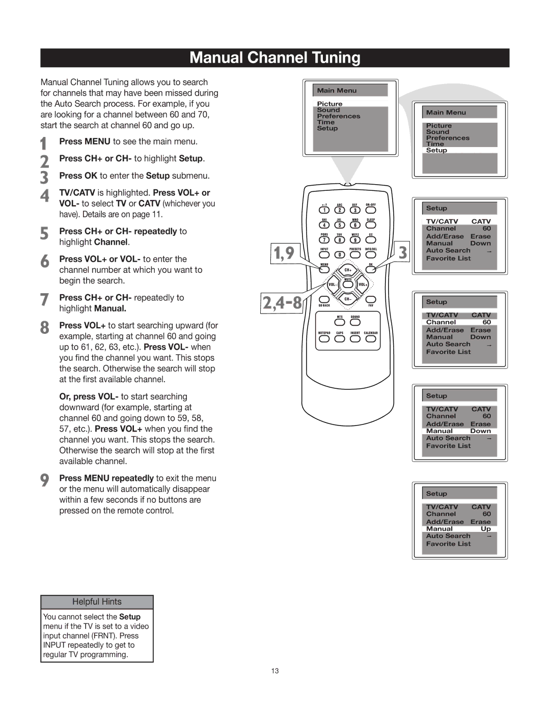 RCA 27V412T manual Manual Channel Tuning 