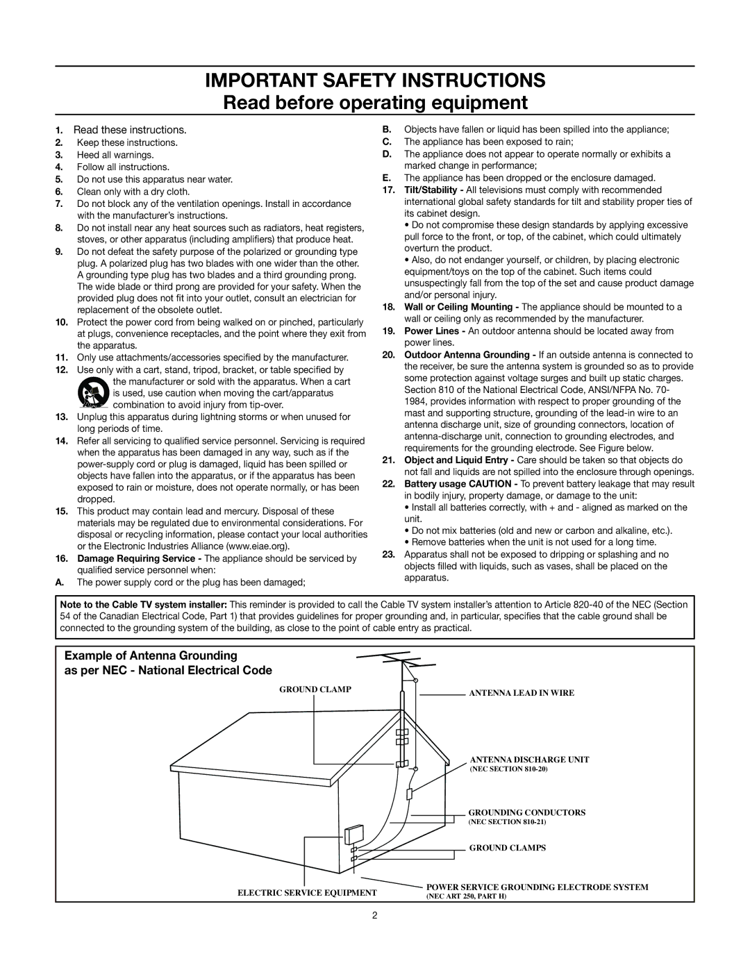 RCA 27V412T manual Important Safety Instructions 