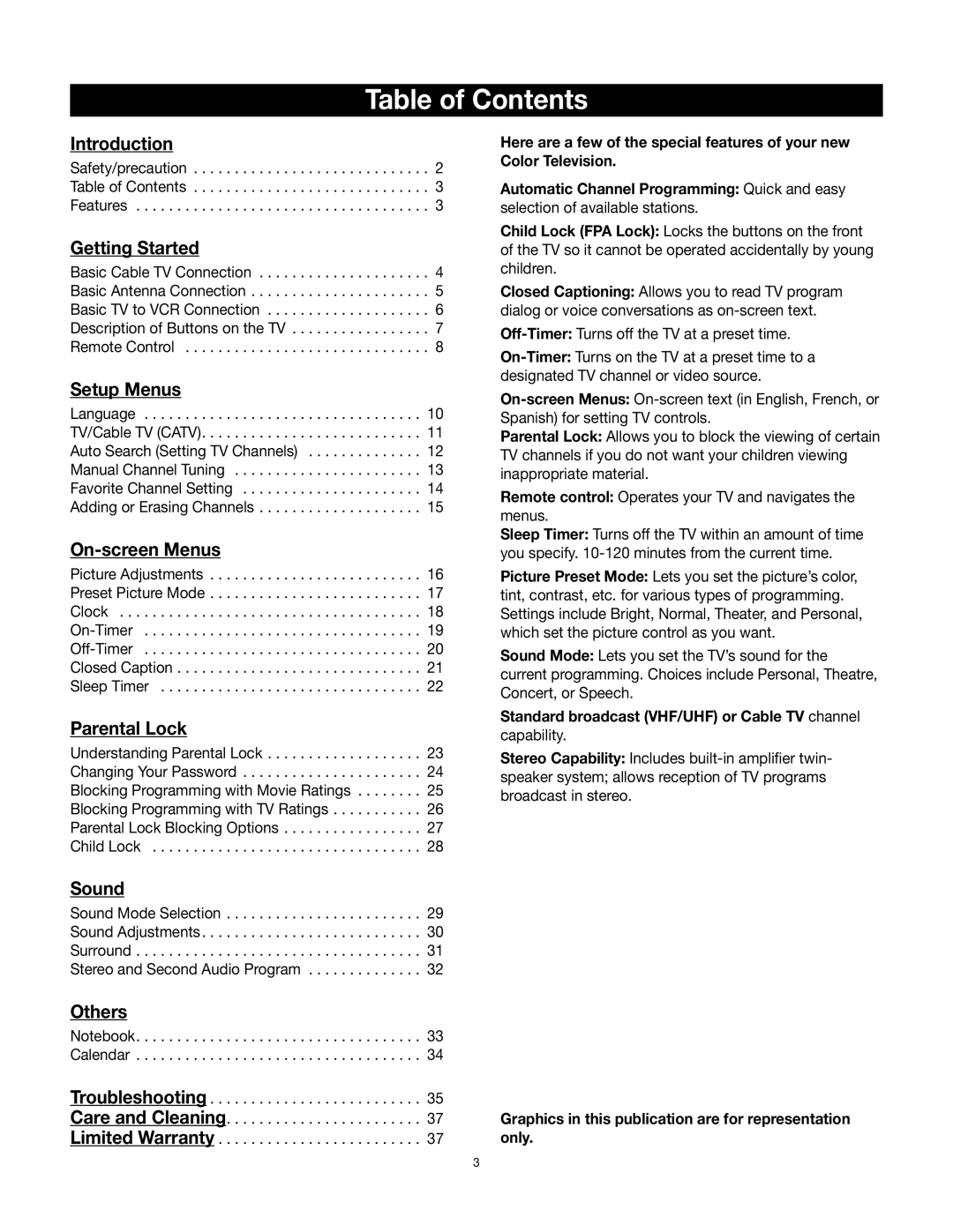 RCA 27V412T manual Table of Contents 