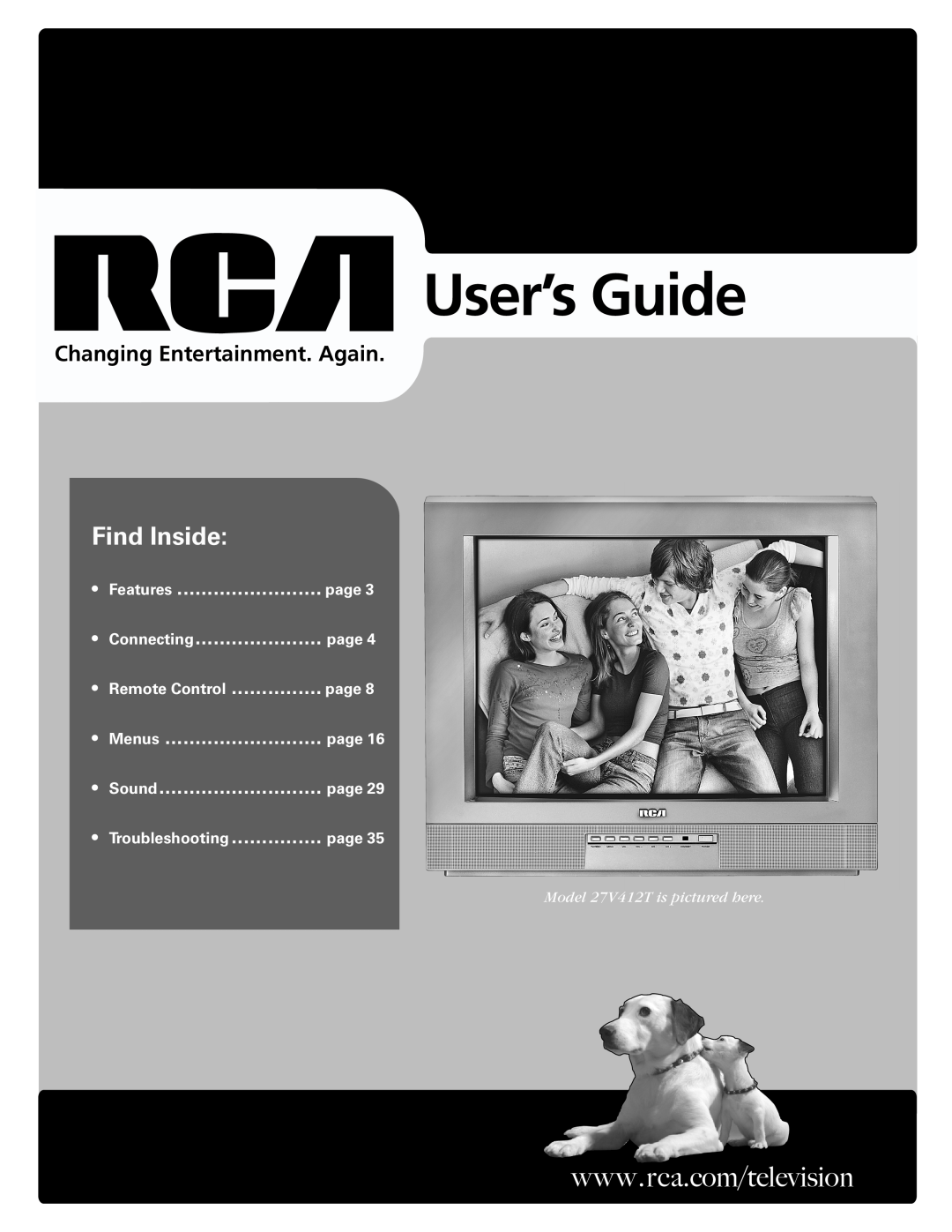 RCA 27V412T manual Changing Entertainment. Again, User’s Guide, FindInside, Favorite Channel, Remote Control, Connecting 