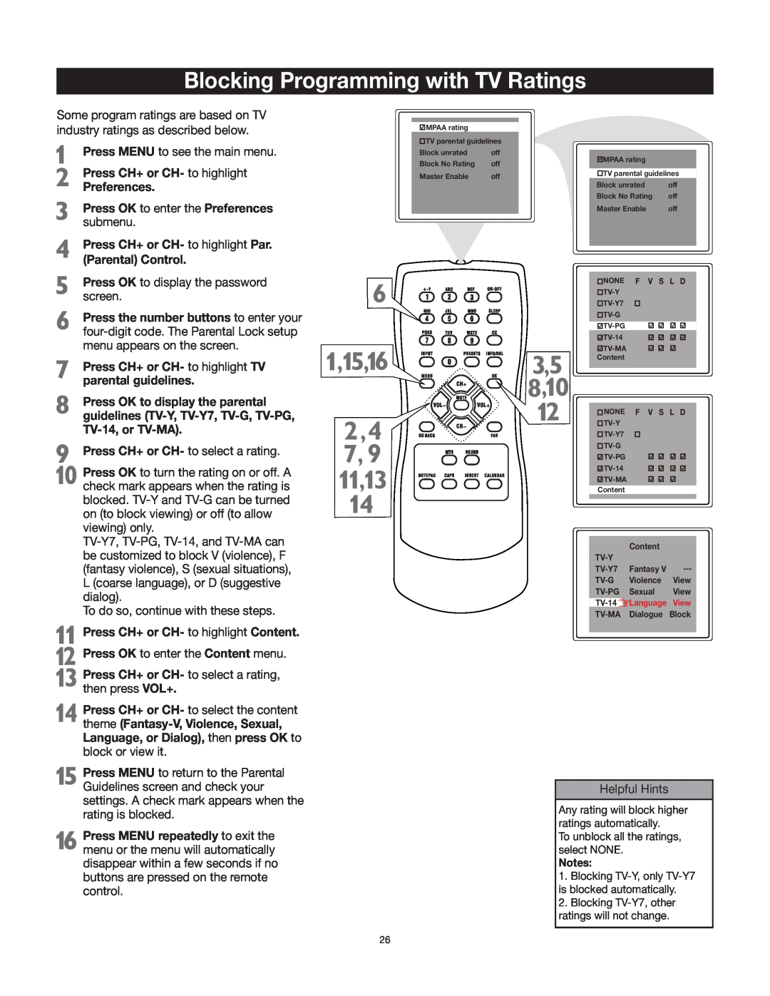 RCA 27V412T manual Blocking Programming with TV Ratings, To unblock all the ratings, select NONE 