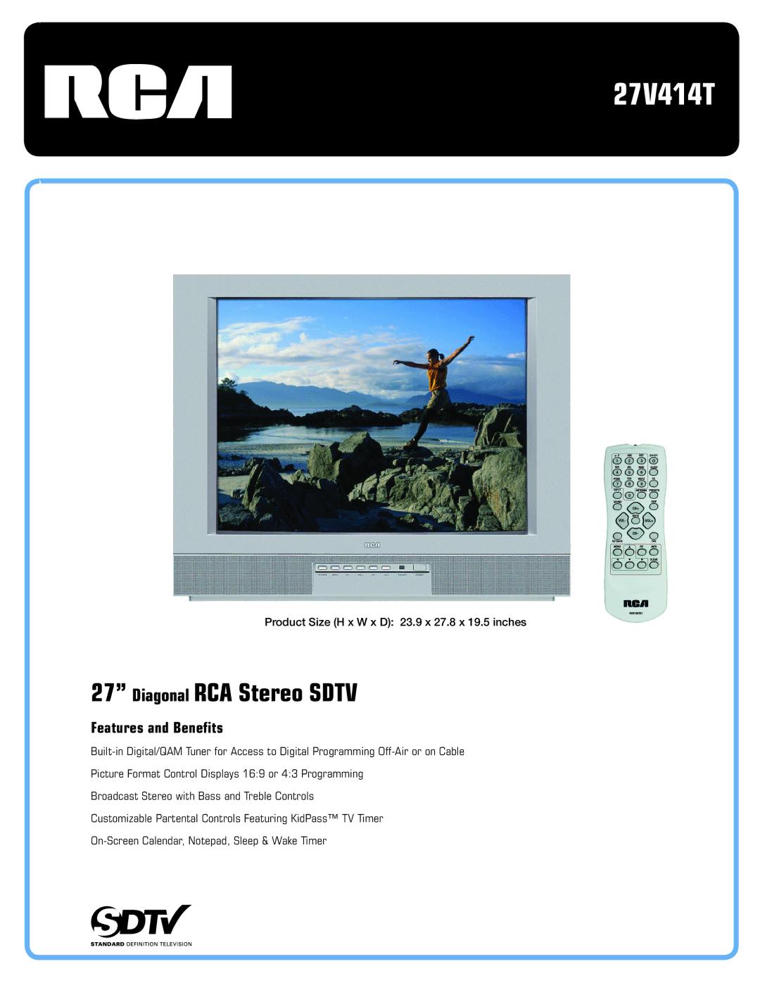 RCA 27V414T manual Diagonal RCA Stereo Sdtv, Features and Benefits 