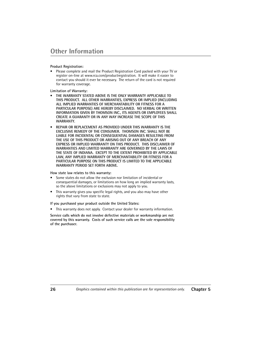 RCA 27V510T manual Product Registration Limitation of Warranty, How state law relates to this warranty 