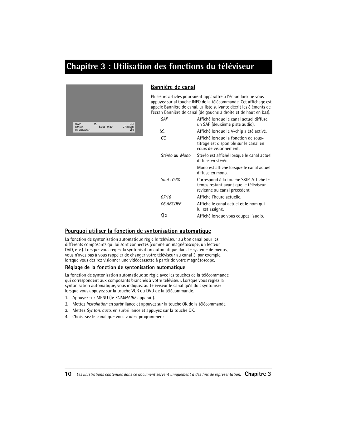 RCA 27V510T manual Bannire de canal, Pourquoi utiliser la fonction de syntonisation automatique 