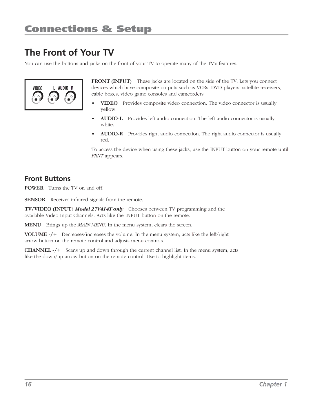 RCA 27V514T manual Front of Your TV, Front Buttons 