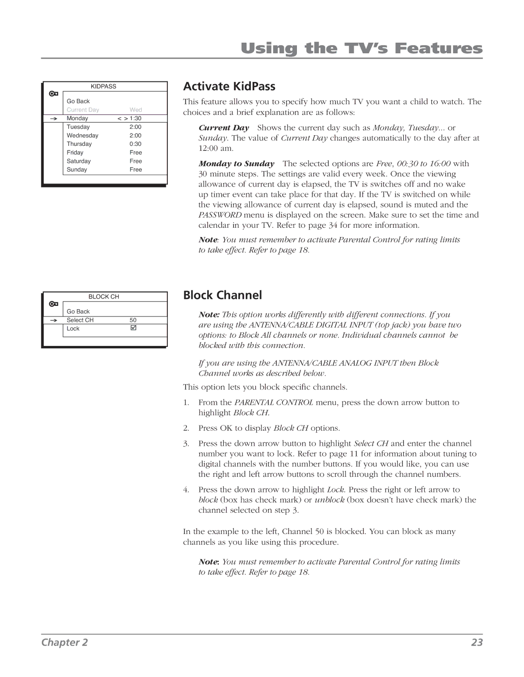 RCA 27V514T manual Activate KidPass, Block Channel 