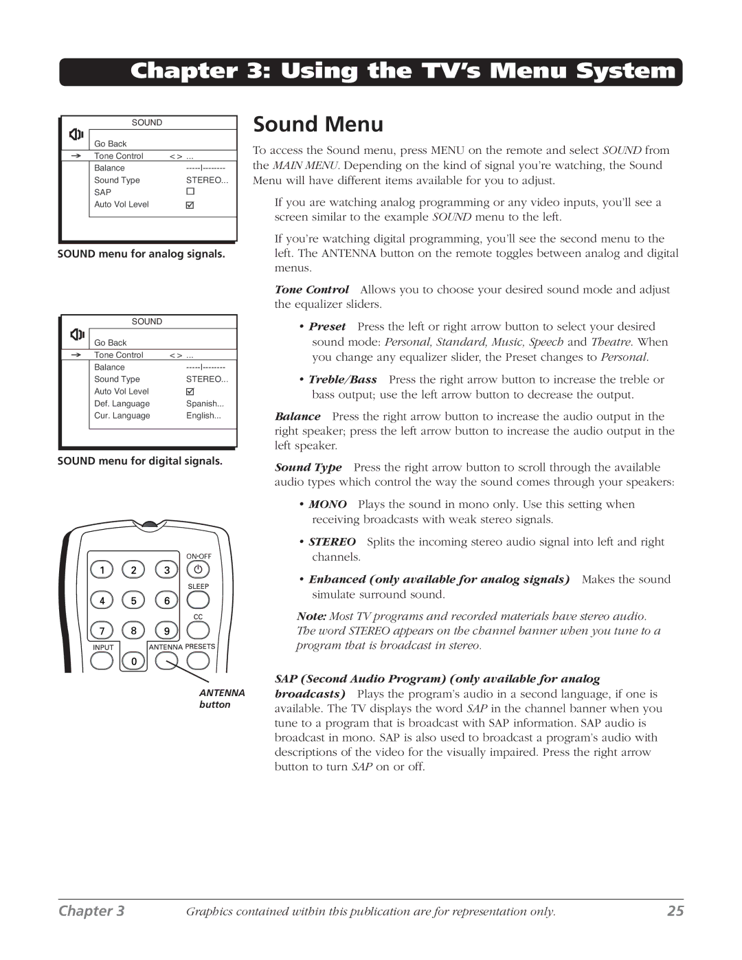 RCA 27V514T manual Using the TV’s Menu System, Sound Menu 