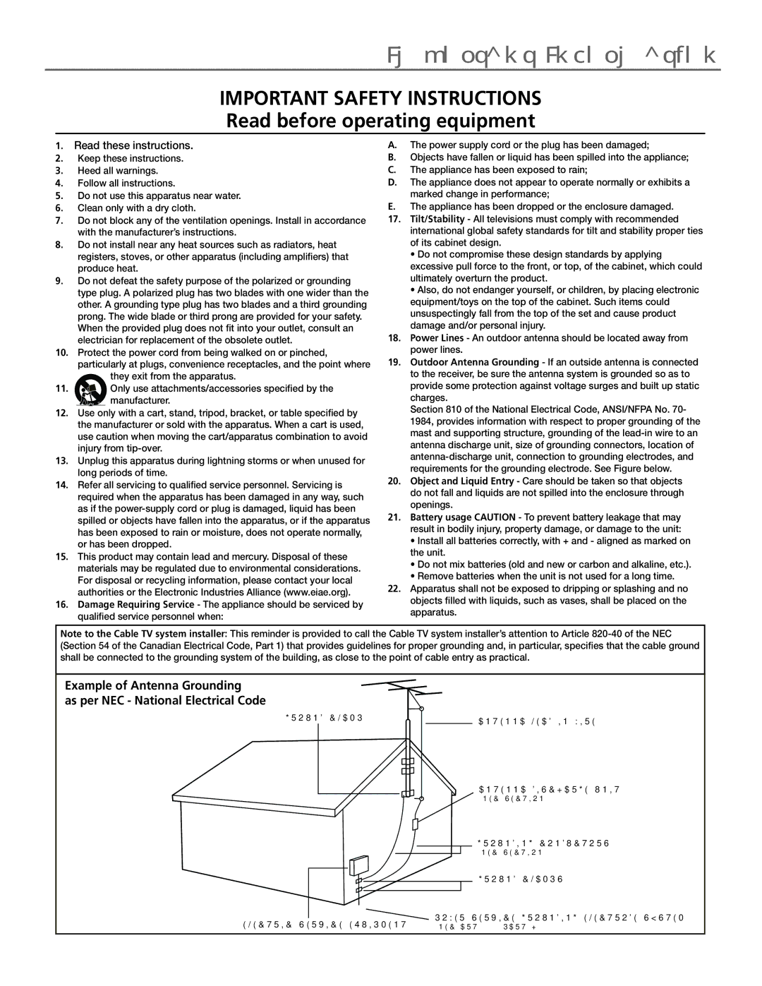 RCA 27V514T manual Important Safety Instructions 