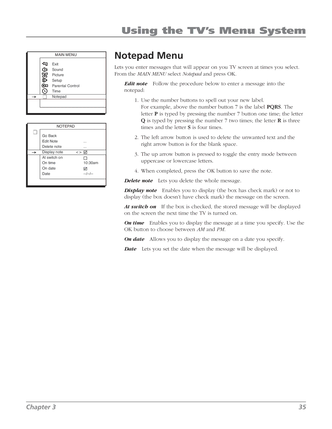 RCA 27V514T manual Main Menu 