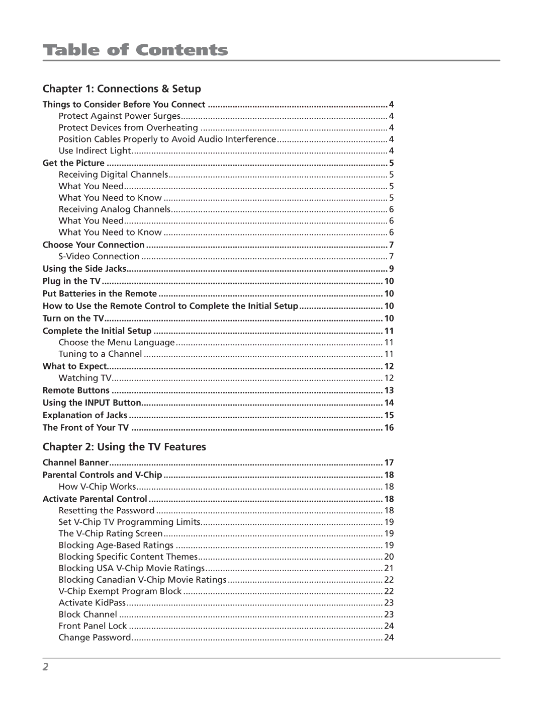 RCA 27V514T manual Table of Contents 