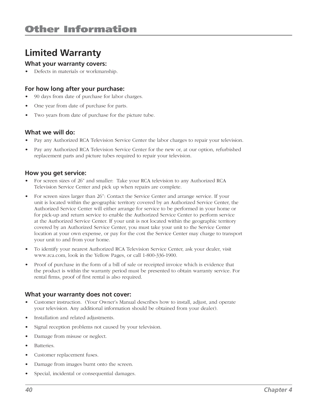 RCA 27V514T manual Limited Warranty 