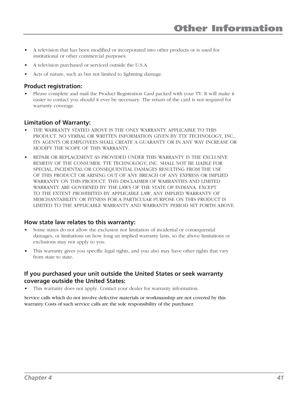 RCA 27V514T manual Product registration, Limitation of Warranty, How state law relates to this warranty 