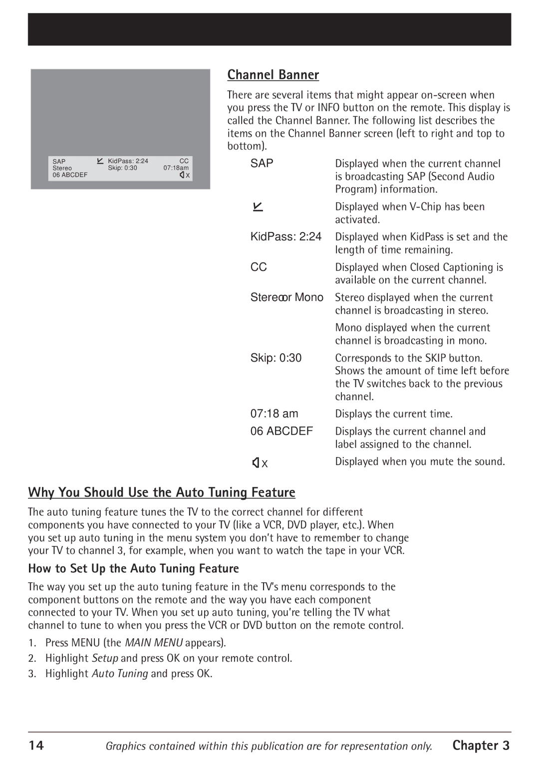 RCA 27V550T manual Channel Banner, Why You Should Use the Auto Tuning Feature, How to Set Up the Auto Tuning Feature 