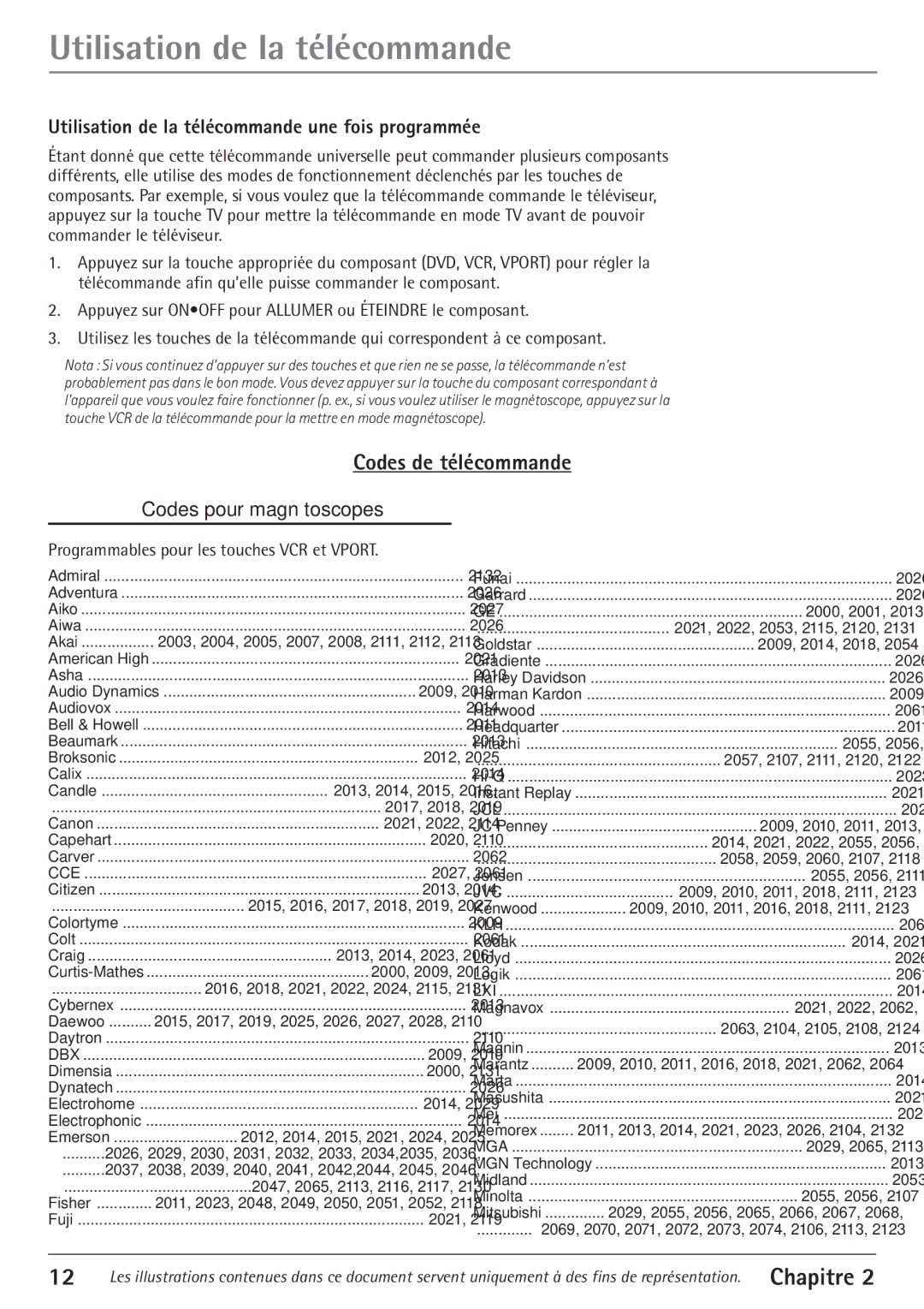 RCA 27V550T manual Codes de tŽlŽcommande, Utilisation de la tŽlŽcommande une fois programmŽe 