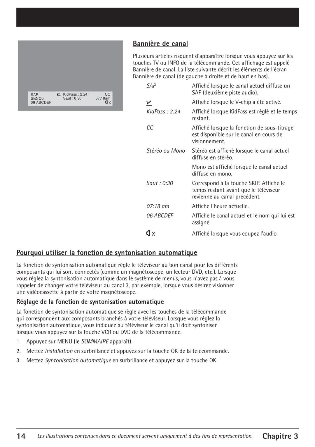 RCA 27V550T manual Bannire de canal, Pourquoi utiliser la fonction de syntonisation automatique 