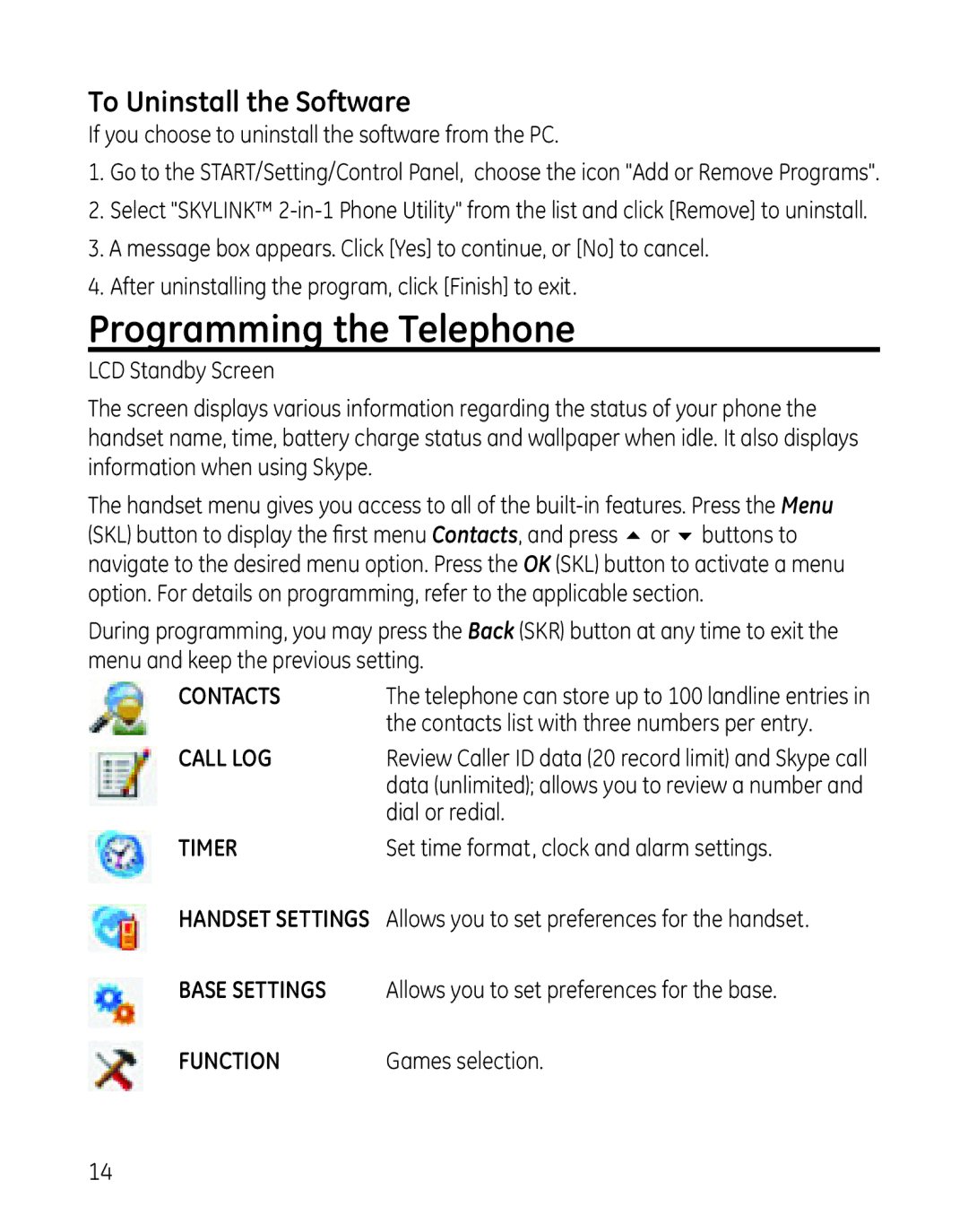 RCA 28300 setup guide Programming the Telephone, To Uninstall the Software 