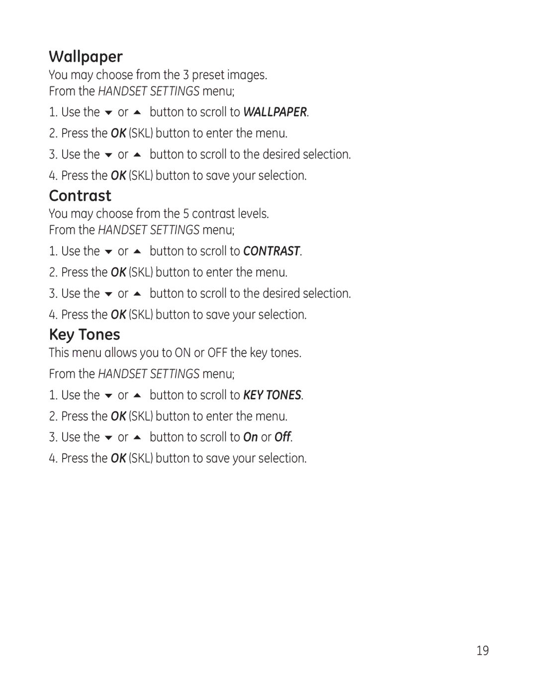 RCA 28300 setup guide Wallpaper, Contrast, Key Tones 