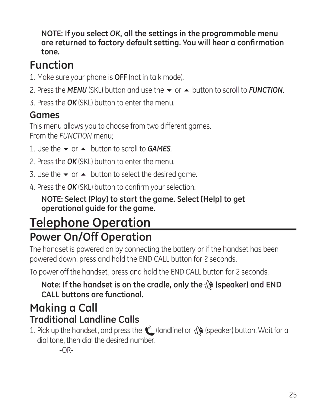 RCA 28300 setup guide Telephone Operation, Function, Power On/Off Operation, Making a Call 