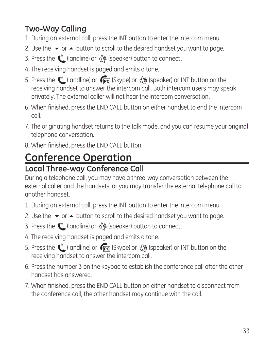 RCA 28300 setup guide Conference Operation, Two-Way Calling, Local Three-way Conference Call 