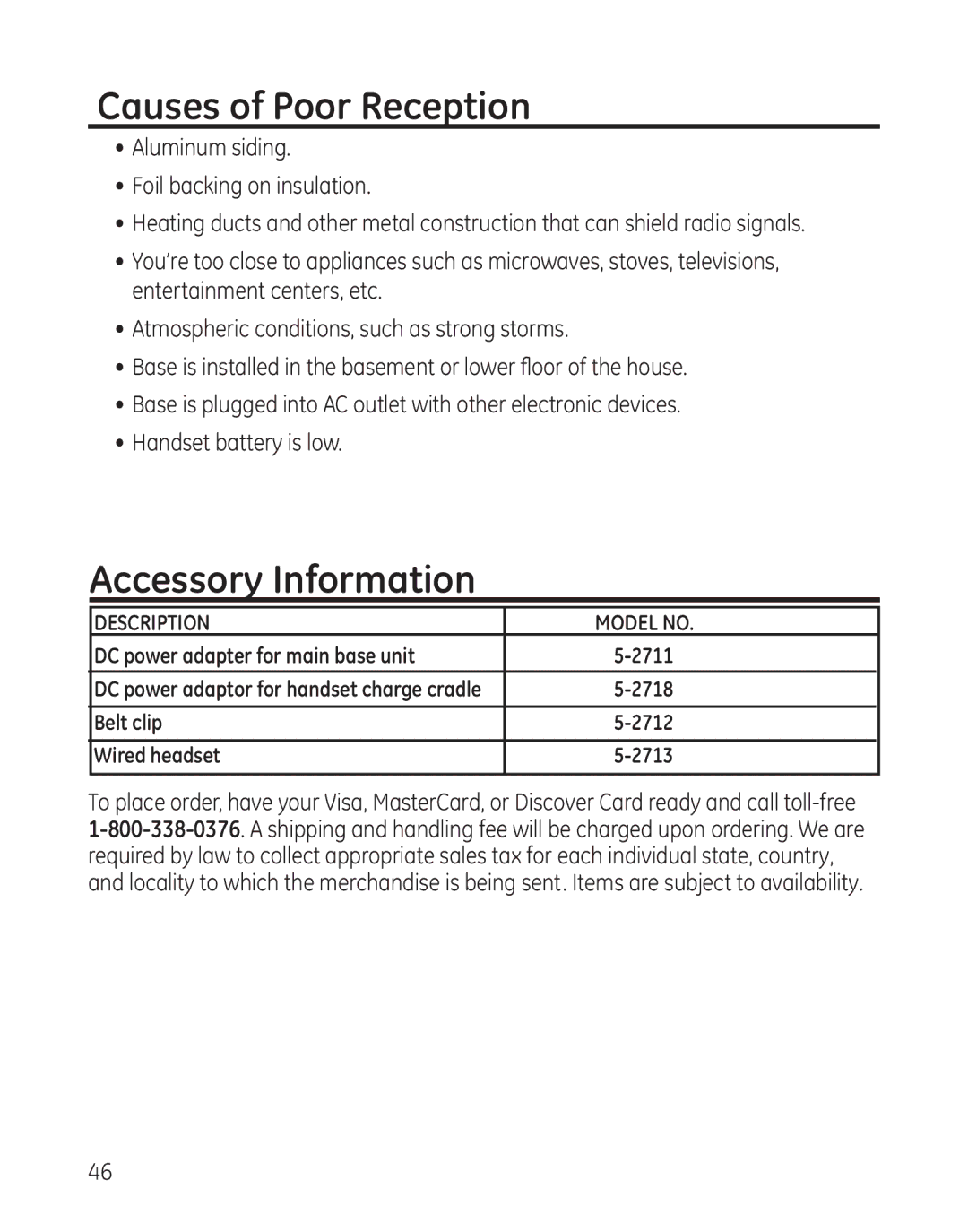 RCA 28300 setup guide Causes of Poor Reception, Accessory Information 