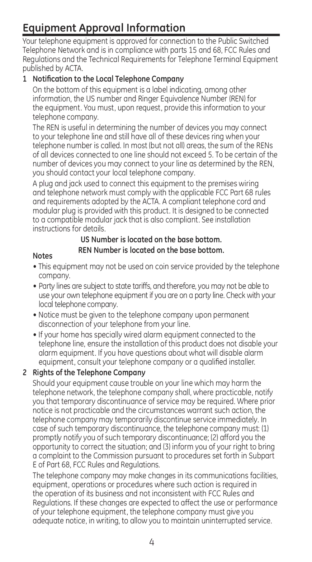 RCA 28310 manual Equipment Approval Information, Notification to the Local Telephone Company 