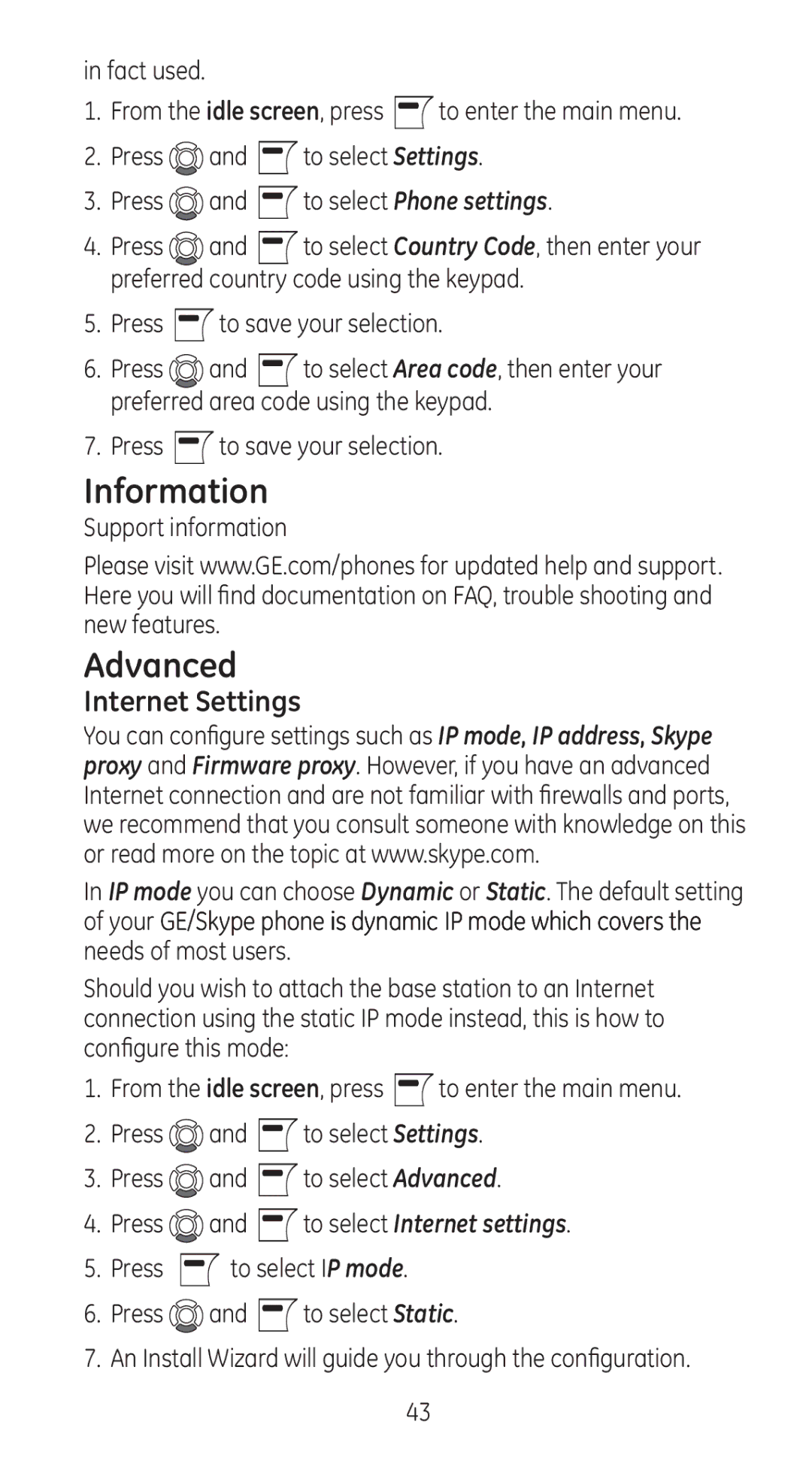 RCA 28310 manual Information, Advanced, Internet Settings, Support information 