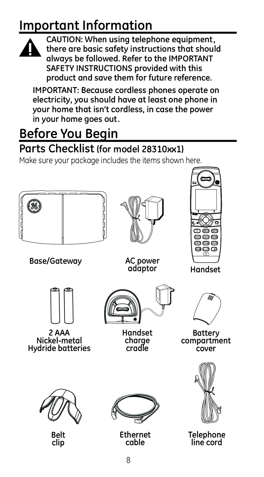 RCA 28310 manual Important Information, Before You Begin, Parts Checklist for model 