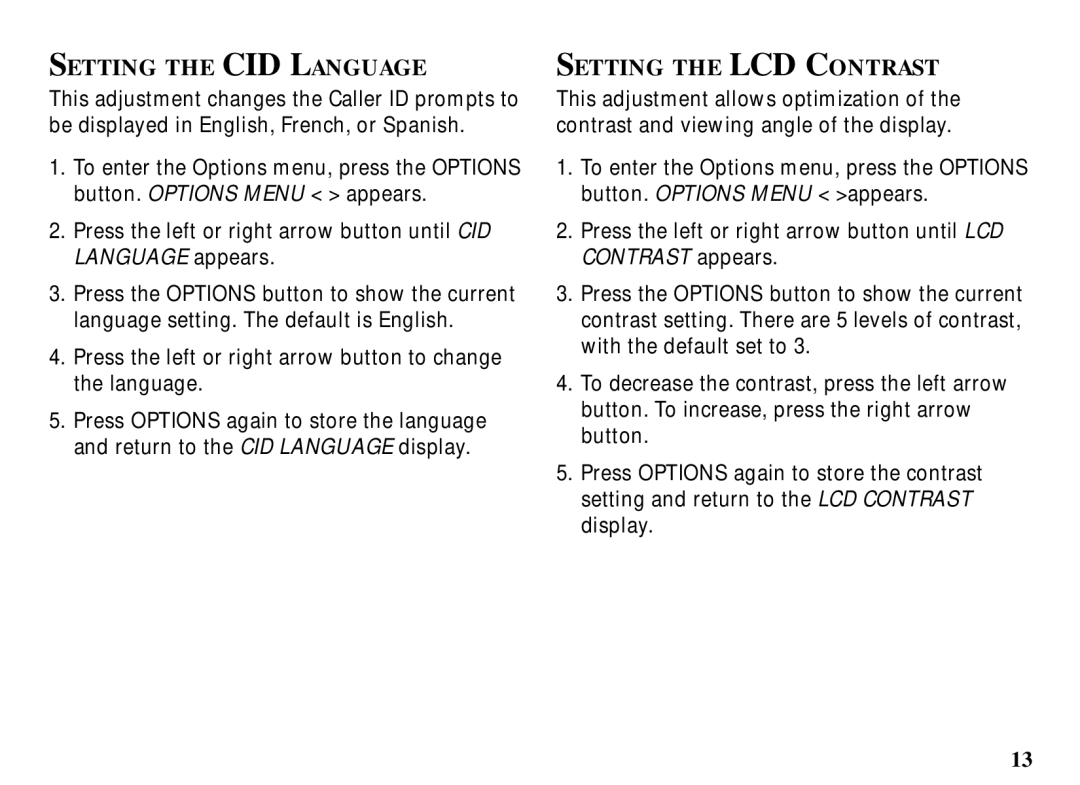 RCA 29086 manual Setting the CID Language, Setting the LCD Contrast 