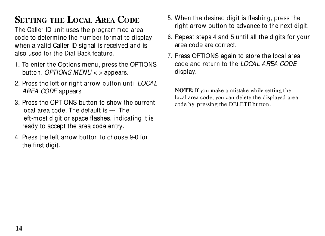 RCA 29086 manual Setting the Local Area Code 