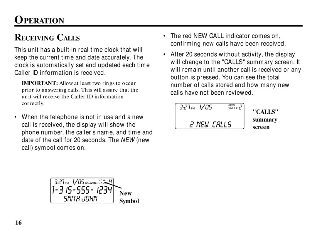 RCA 29086 manual Operation, Receiving Calls 