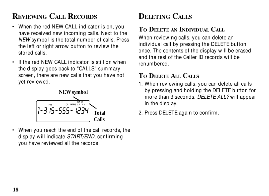 RCA 29086 manual Reviewing Call Records, Deleting Calls 