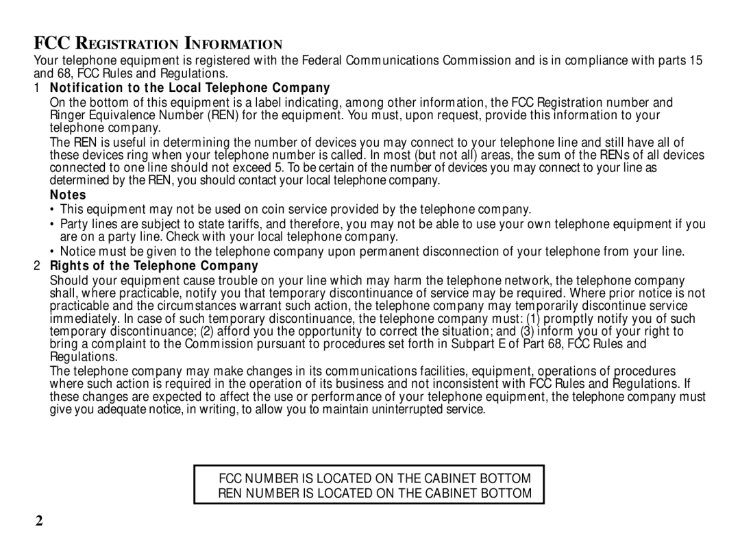 RCA 29086 manual Notification to the Local Telephone Company 