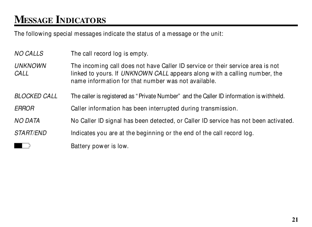 RCA 29086 manual Message Indicators, Call 