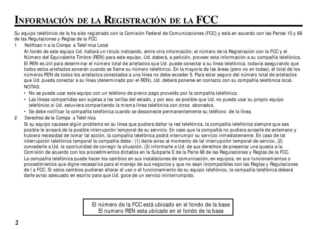 RCA 29086 manual Información DE LA Registración DE LA FCC, Notificación a la Compañía Telefónica Local 