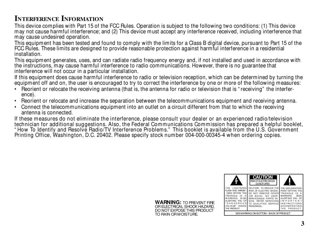 RCA 29086 manual Interference Information 