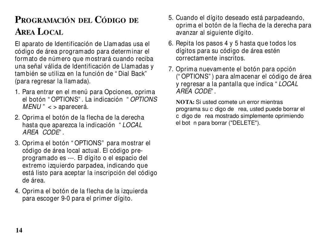 RCA 29086 manual Programación DEL Código DE Area Local 