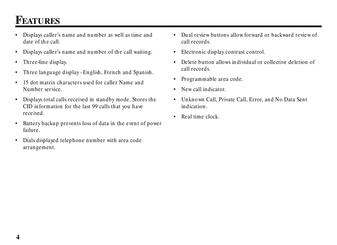 RCA 29086 manual Features 