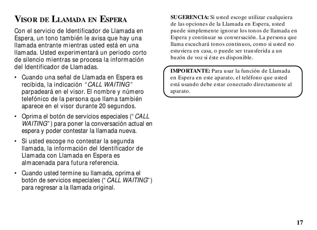 RCA 29086 manual Visor DE Llamada EN Espera 