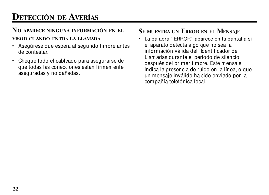 RCA 29086 manual Detección DE Averías 