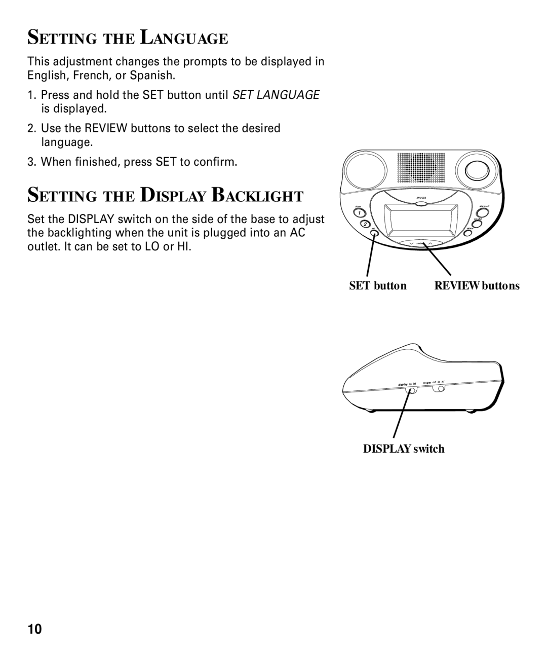 RCA 29292 manual Setting the Language, Setting the Display Backlight 