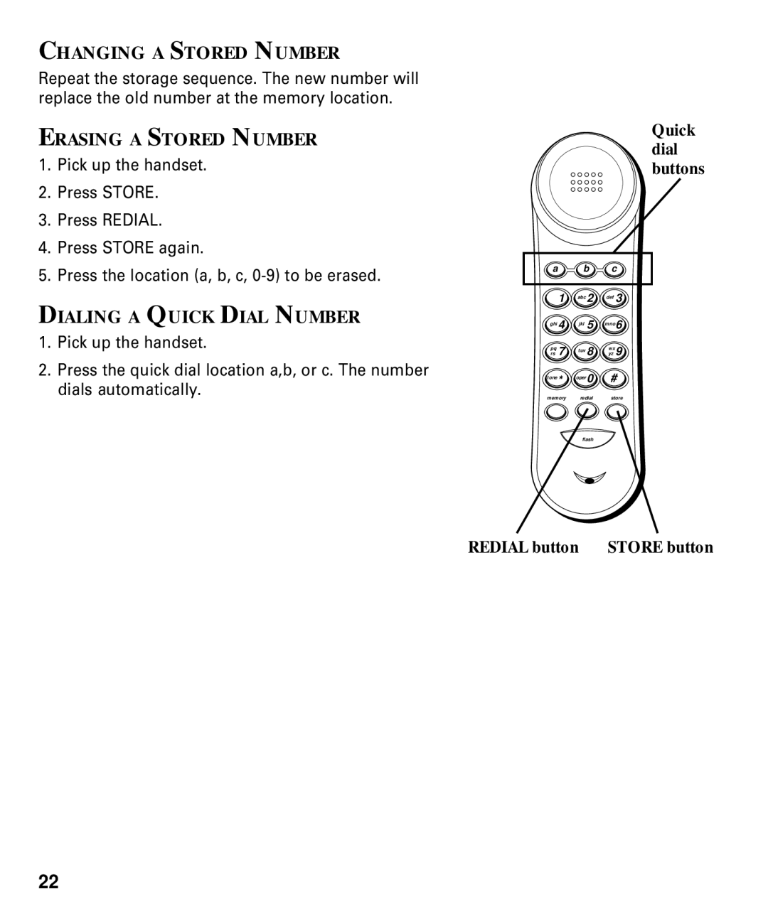 RCA 29292 manual Changing a Stored Number, Erasing a Stored Number, Dialing a Quick Dial Number 