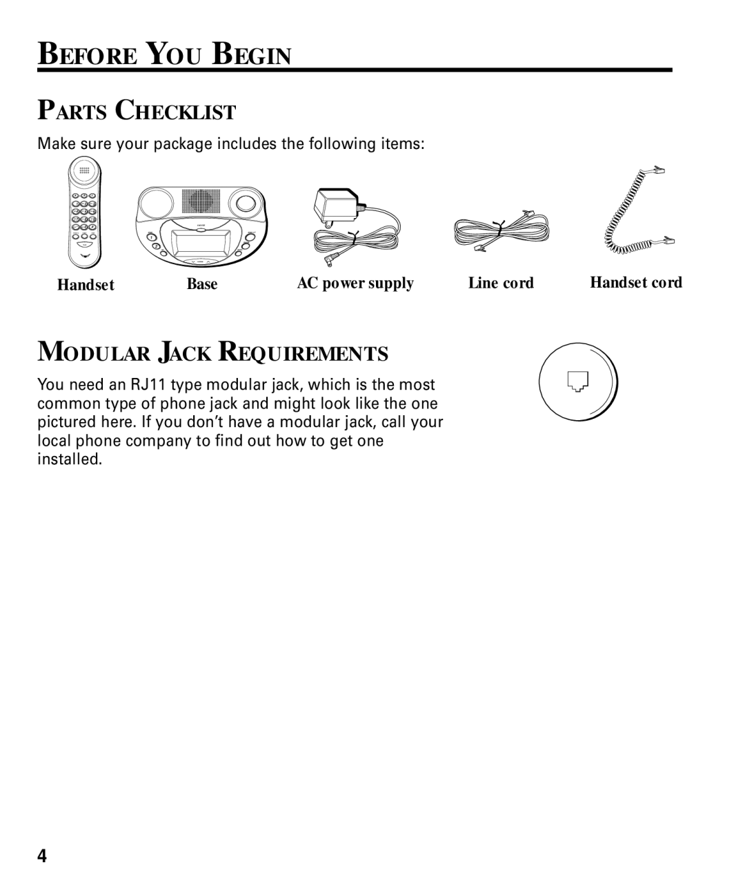 RCA 29292 manual Before YOU Begin, Parts Checklist, Modular Jack Requirements 