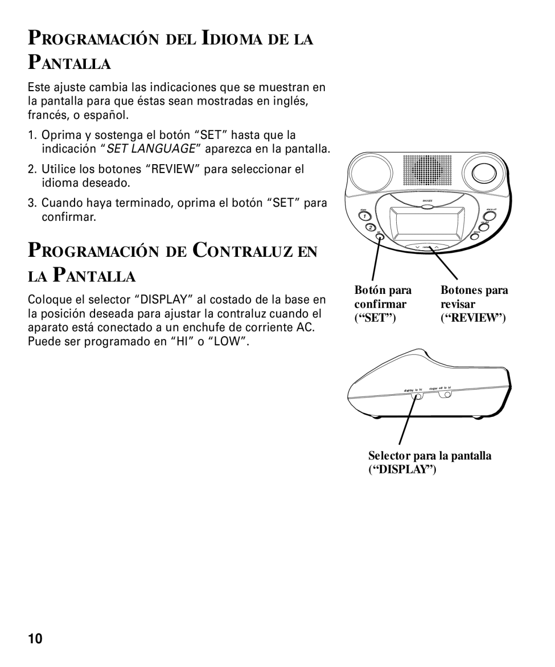 RCA 29292 manual Programación DEL Idioma DE LA Pantalla, Programación DE Contraluz EN LA Pantalla 